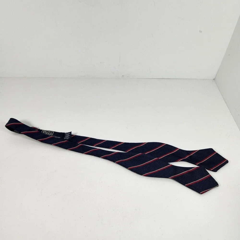 Polo Ralph Lauren Mens Silk Bow Tie Navy Red White Repp Stripe Self Tie USA Made